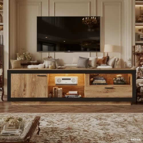 LED TV Stand with Shelves for Living Room & Bedroom Gaming Console Cabinet Black & Oak TV Unit 160x40x50cm Modern Design Stylish Storage Solution
