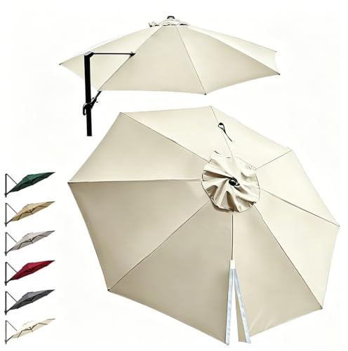 Toile de Parasol Déporté 3/3.5 m 8 Baleines, Housse de Rechange pour Parasol, Anti-UV Toile pour Jardin Terrasse(Beige,350cm(11.5ft))