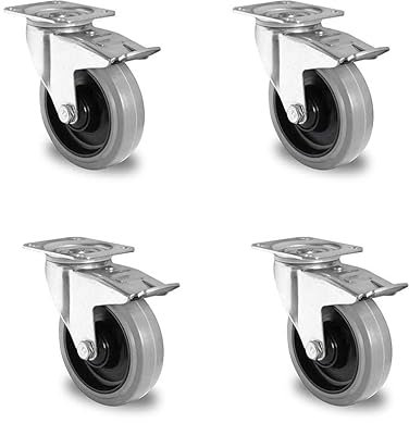 der ROLLENDE SHOP - Rollensatz 4 Lenkrollen mit Feststeller 125 mm Elastik grau