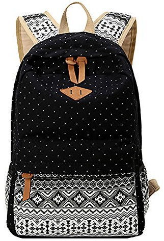 Outdoor Freizeit für Universität Mädchen Schulrucksack Damen Canvas Rucksack Teenager Schultasche Daypacks Schwarz