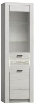 Mirjan24 Vitrine Indiano I-04L, Glasvitrine, Vitrinenschrank, Standvitrine, Hochschrank, Modernes Wohnzimmer Set (Kraft Weiss, ohne Beleuchtung)