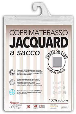V.I.P. Very Important Pillow V.I.P. Sacco Coprimaterasso in Cotone Fasciato Lavorazione Jacquard con Zip, Facile da Infilare, Matrimoniale cm 170 x 200 h. 27 cm, Cerniera su 3 Lati, 22