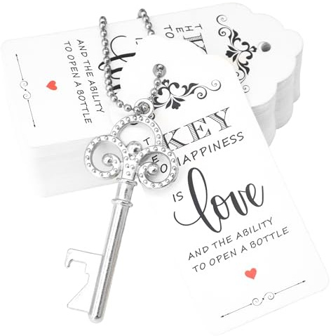 52pcs Vintage Skeleton Key Bottle Openers for Wedding Favors Antique Silver | Guest Souvenir Gift Set with Escort Thank You Tag Card and Keychain for Party Decoration,Wedding Accessories
