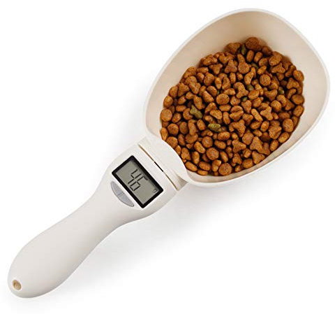 WELUV Báscula digital de cuchara, cuchara medidora, báscula de cocina, báscula con cuenco para mascotas, perro, gato, báscula de comida, pantalla LCD, cocina electrónica, hornear, harina, alimentos,