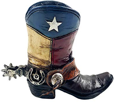 Urbalabs Western Cowboy Boot Texas Flag Pencil Holder Vase Distressed Decorative Cowboy Boots with Spurs Home Office Rustic Decor Country Living Pen Holder for Desk