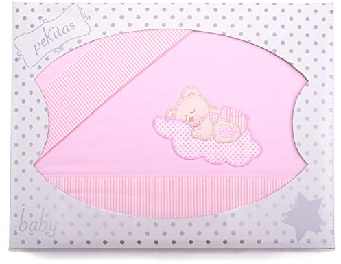 PEKITAS Bebe Juego De Sábanas Finas 3 Piezas para Cuna 60X120 100% Algodón (Osito Nube Rosa)