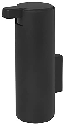 blomus Seifenspender MODO mit Wandhalterung | Schwarz | 165 ml | 5,5L x 9B x 16H cm | Handseifenspender aus poliertem Edelstahl | Flüssigseifenspender