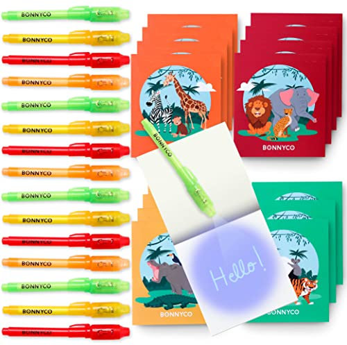 BONNYCO UV Stift und Notizbuch, 16 Stück Dschungel Mitgebsel Kindergeburtstag Junge und Mädchen. Kindergeburtstag Gastgeschenke, Kleine Geschenke für Kinder. Adventskalender, Safari Geburtstag Deko