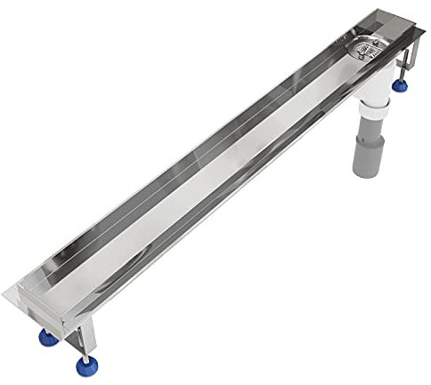 Grundkörper-SET für Duschrinne 70 cm AQUABAD® SDS Premium aus poliertem V2A Edelstahl inkl. Haarsieb/Ablauf senkrecht - Abgang seitlich (Ohne Abdeckung - separat erhältlich)