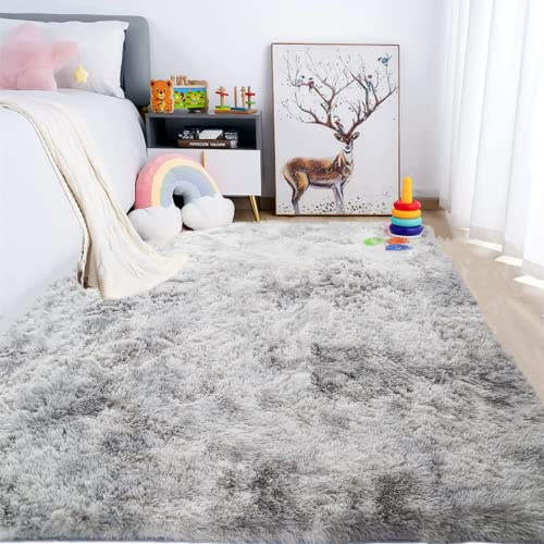 LYKEJI Tappeto a Pelo Lungo e Morbido Antiscivolo per Interni - Extra Morbido e Confortevole per Soggiorno, Camera da Letto, Bambini (Grigio, 120x160cm)