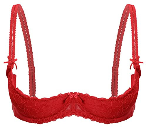 Aislor Reggiseno Erotico Donne Hot Bra Brasiliana Senza Imbottito Balconcino Reggiseni Aperti con Ferretto Donne Lingerie Push Up Bikini Donna Top con Spalline Rosso L