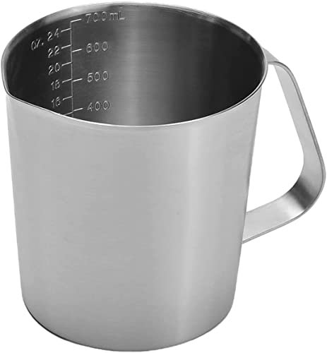 Utoolmart Taza medidora, taza medidora de acero inoxidable, 700 ml, 24 onzas, 2 básculas de medición, incluyendo escala ML, escala de onzas, vaso graduado con asa, para líquidos de cocina de