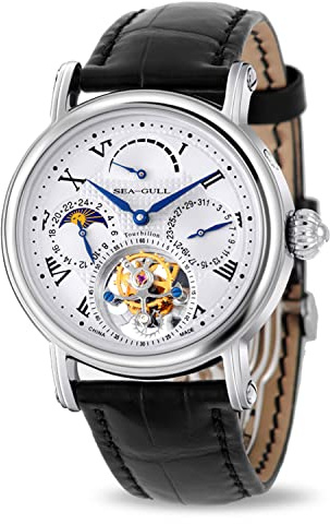 SEA-GULL Seagull Herrenuhr Tourbillon Mechanische Armbanduhr Multifunktionale Kalender Potenzial Energie Sonnenphase Herren Luxusuhr, Riemen