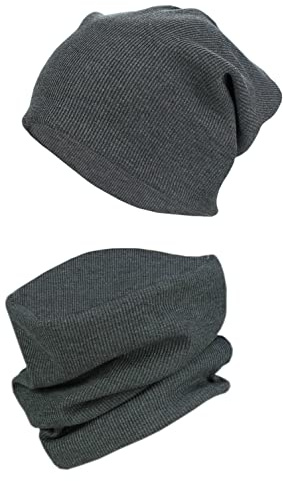 TupTam Mütze und Schal Kinder Set – Weiches Set für Herbst und Winter, Farbe: Rippstoff Anthrazit Meliert, Kinder Größe: 52-56
