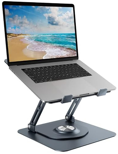 Epherie Laptop Ständer mit 360° drehbarem rundem Basis, Höhenverstellbarer ergonomischer Laptopständer, Belüfteter Computerständer, Faltbarer Stabiler Laptophalter aus Aluminium für Schreibtisch