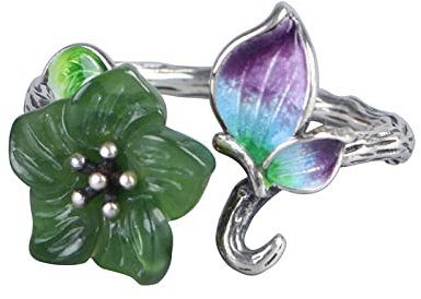 Verstellbarer Ring, 925 Sterling Silber Frauen Jaspis Blume Verstellbare Ringe Schmetterling Temperament Mode Verstellbare Ringe Energie Charme Hochzeit Schmuck Geschenke Für Männer Damen