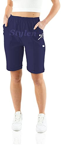 URBAN STITCH Shorts for Women UK Ladies Capri Stretch Pants Crop Trousers Summer Pull On Bermuda Shorts Lounge Loungewear Elasticated Casual Clothes (12, Navy Blue)