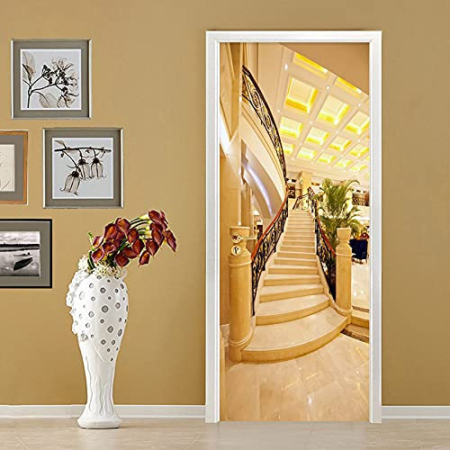 Adesivo Per Porte 3D Per Porte Interne Palazzo Scala Alla Moda Fotomurali Autoadesivi Per Porte In Vinile, Carta Da Parati Soggiorno Cucina Camerette Art Applique L77 x A200cm