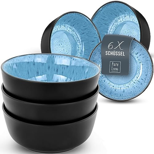 Ibiza Stoneware 6-Piece Cereal Bowl Set - Dishwasher and Microwave Safe - Cereal Bowls - Elegant Design - Dishes & Bowls - Pure Living in Deep Blue