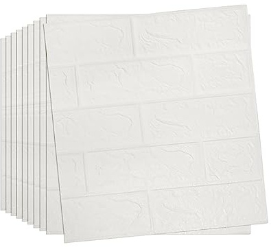 Snewvie 10pcs 3D Wall Panels 38×35cm Brick Wallpaper Self Adhesive DIY Wall Stickers Waterproof PE Foam Panel Wall Tiles for Bedroom Kitchen Living Room Bathroom Home Decor,White