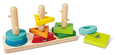 Hape: Monster Twist & Stack Blocks – Form- und Farbsortierer, Holzspielzeug, lustige Monstergesichter, einzigartig geformte Blockstücke, Kinder und Kleinkinder ab 18 Monaten