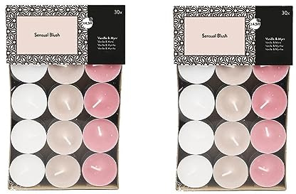 Teelichter Duft 2x30 Stück (60 Teelichter) - Brenndauer: 4,5 Std., Rußfrei - für Windlicht, Teelicht-Glas, Kerzenständer - Weihnachten, Geschenk, Deko, Hochzeit, Gastro (Weiß - Duft: Vanille & Myrrhe)