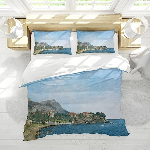 DINGSION Eugene Boudin Bettwäsche 3-teilig The Bay of Fourmis 1892 Feel Super Soft Bequemes Schlafzimmer-Bettwäsche-Set mit 2 Kissen Shams 230 x 230 cm