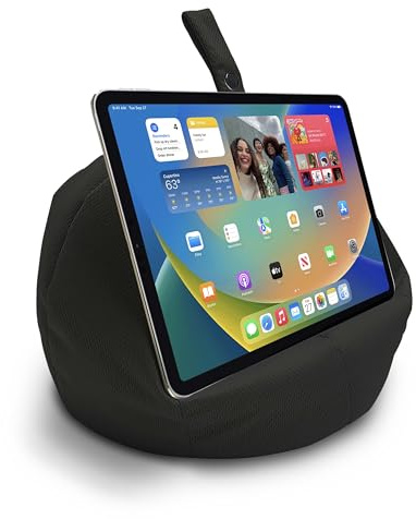 NEWMANS Pouf pour Tablette/iPad/Ordinateur Portable – Tient en Toute sécurité à n'importe Quel Angle sur n'importe Quelle Surface – Poches latérales Pratiques (Noir)