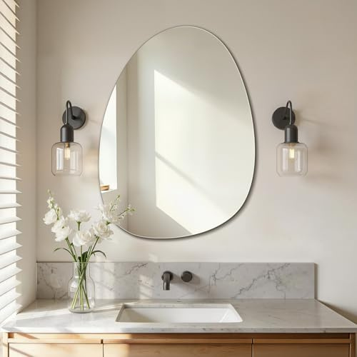 S'AFIELINA Asymmetrischer Spiegel 75x55 cm, Rahmenloser Wandspiegel | Organischer Spiegel für Badezimmer und Gäste-WC, Kupferfreies HD-Glas, Splitterschutz, Hoch- und Querformat montierbar