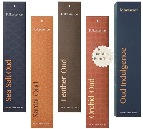 Folkulture Premium Incense Sticks, Oud Variety, Pack of 4-100 (28 cm) | Non Toxic, No Charcoal, Organic, 45 Mins Long Burning Incense for Aromatherapy, Best Smelling, Soothing Mood