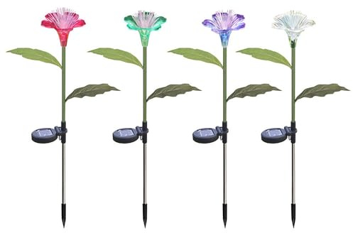 MIOBER Luces Solares Para Jardín Flores Al Aire Libre 2 Luces LED Para Jardín Con Alimentación Impermeable IP65 Luz De Paisaje De Flores De Begonia De Fibra Óptica Para Camino Césped Patio