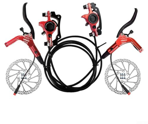Zoegneer Aluminiumlegierung+Stahl Material Elektrische Fahrrad Hydraulische Scheibenbremse Set Cut Off Bremshebel mit für Rotor 1000G (rot)