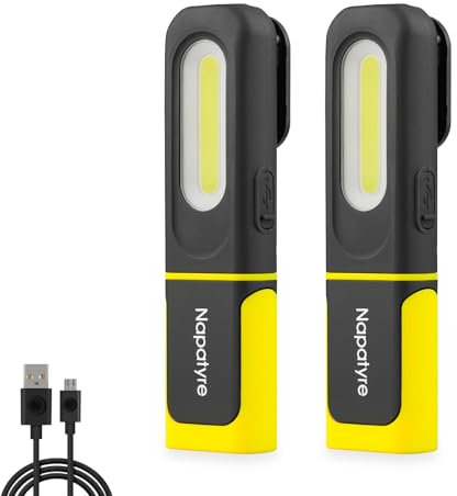 Napatyre Rechargeable LED Torch, Inspection Lamp, 800LM Bright Flashlight 3 Modes Rechargeable Work Light with Hanging Hook & Magnetic Base, Magnetic Hand Torch for Home Work Emergency, 2 Pack