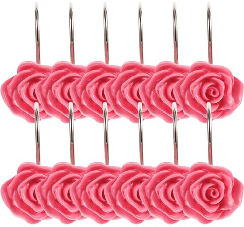 12 Piezas Gancho para Cortina de baño Rosa Cortinas colgadores de Cortinas de Flores Accesorios baño baños complementos Cortinas de Ventana decoración Gancho de baño común