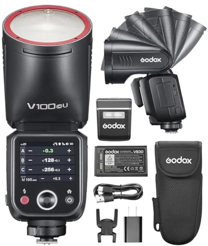 Godox V100-C V100C E-TTL Camera Flash for Canon, Godox V1PRO-C Upgraded, 100 Ws Round Head Flash Unit with OLED Screen and SU-1, 2.4G HSS 1/8000s Li-Ion 7.2 V/2980 mAh, V100C for Canon Cameras