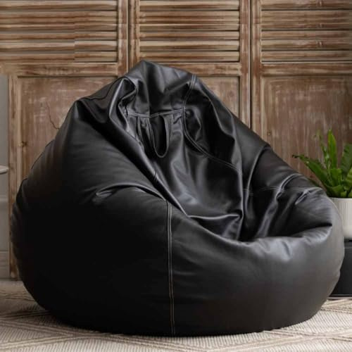 SXBCyan Fodera Poltrona a Sacco (Senza Imbottitura) Grande Fodera for Pouf in Ecopelle Esterni Chaise Lounge Salon Gioco Film sac Puff Camera da Letto Soggiorno Giardino(Black,D3.3ft-Cover-Adults)