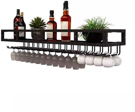 zxhrybh LED-Wand-Weinregal, 2-Stufiges Metall-Barschrank Zur Wandmontage, Schwebende Flaschenregal, für Hausbar, Küche, Esszimmer (Color : Black, Size : A_31.4IN/80CM)
