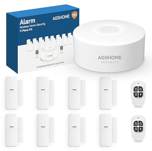 AGSHOME Alarmanlage 11-teiliges, Smart Home Alarmanlage Haus mit APP, WLAN Alarmanlage Set mit Sirene, Fenster Tür Sensoren und Fernbedienungen, Funktioniert mit Alexa