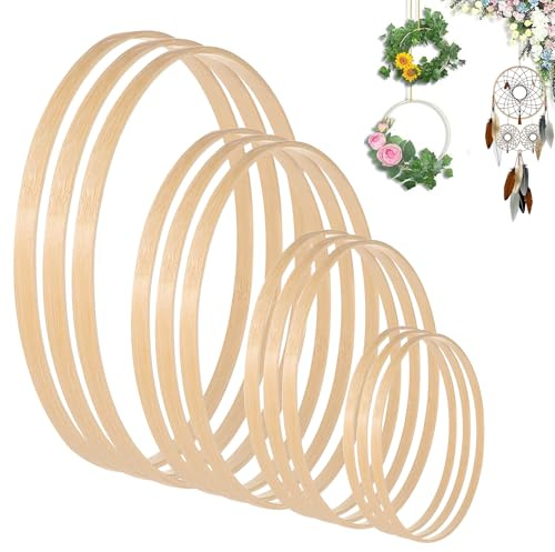 Ksvaye 12 Stk XXL Holzringe Zum Basteln 4 Größen(10/15/20/30 cm) Traumfänger Ringe Set Holzring Makramee Deko zum hängen Stickrahmen Holz Holzreifen zum Basteln für Hochzeit Kranz Decor & DIY Handwerk