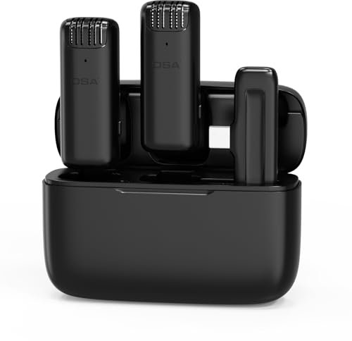 OSA Microfono wireless per telefoni Android con custodia di ricarica di 15 ore, microfono per registrazione video con livello di cancellazione del rumore regolabile, microfono lavalier wireless con
