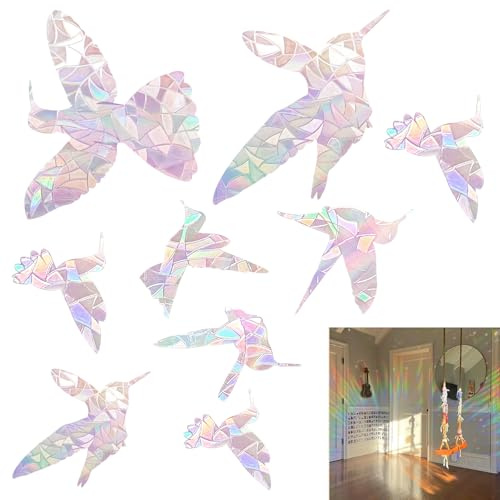 21 Pcs Pegatinas de Ventana Anti Colisiones, Calcomanías de Ventana de Anticolisión Anti Colisiones,Reflectantes Calcomanías para ventanas De Prisma No Adhesivas Para Decorar Puertas De Vidrio(Pájaro)