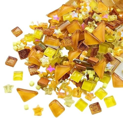 Mosaiksteine 150 Stück glitzernde und klare Mosaikfliesen, Würfel und Sterne, Glas, Kristall, Bastelzubehör for Kinder for Selbermachen FüR Basteln Deko(Mixed Gold)