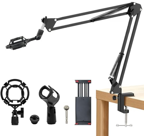 Mikrofonarm, verstellbarer Galgenarm, um 360° drehbarer Mikrofonarm für Blue Yeti HyperX QuadCast Schneeball, stabiler Aluminium-Mikrofonständer für Aufnahme und Gaming
