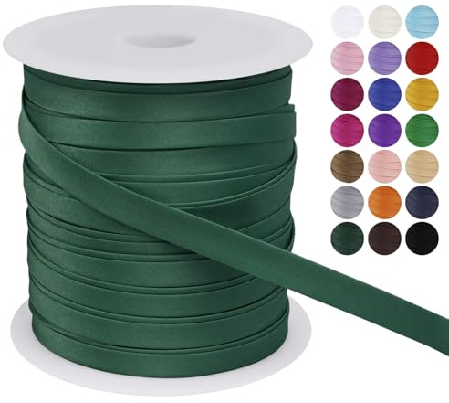 LEREATI Schrägband 10mm x 50m, Einfassband zum Nähen Doppelt Gefaltetes Stoffband aus Polyester Hemming Tape Satin, Nahtband zum Nähen Basteln Dekorationen DIY Handwerk (Helles Dunkelgrün)