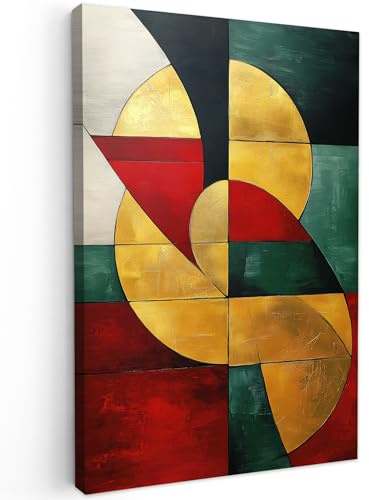 MuchoWow© Impression sur Toile Decoration Murale Peinture Tableaux | 80x120 cm - Decoratifs Muraux Déco Chambre Cadeau Noel Tableau Salon Abstrait - Noël - Or - Rouge - Vert