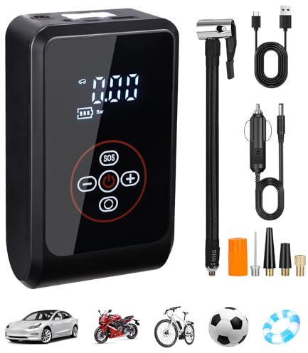 Bixury Compresseur à Air Portatif, 150PSI Gonfleur Pneus Voiture sans Fil, 4000mAh Mini Pompe à Air Électrique savec Lumière LED Affichage Numérique Electrique Compresseur pour Voiture,Moto,Vélo,Balle