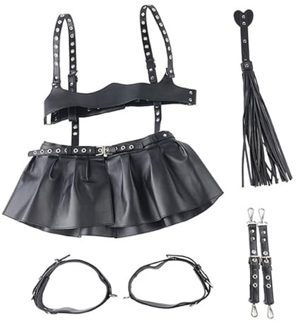 SM Erotic Whip Queen de 4 pièces avec corset érotique, haut, jupe, leggings avec fouet en cuir exotique, fessée, jouet Bdsms dur, convient pour couple féminin
