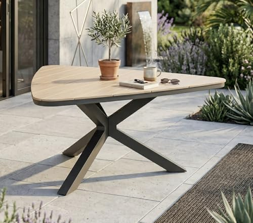 Gardissimo Gartentisch Esstisch Armati Hell 170 cm Dreieckig Anthrazit | Aluminium Nonwood, Wetterfest, Outdoor, Pflegeleicht, Triangel