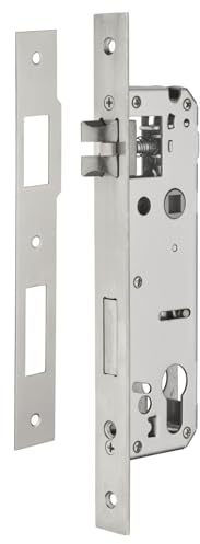 INTELOCK - Serrure Encastrable avec Trou Cylindre pour Porte d'Entrée - Inox - Axe 35 mm - Entr'Axes 85 mm - Carré 8 mm - Réversible - Bouts Carrés - Gris