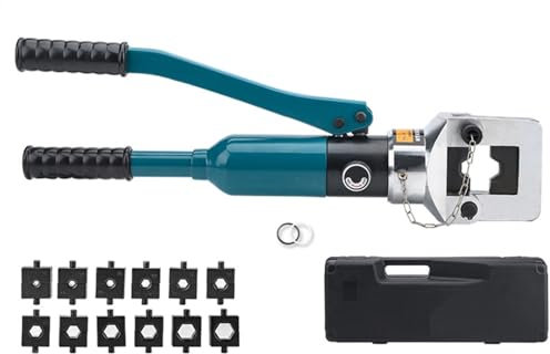 HZWMQDLF Wire Terminal Lug Tool 20 Tons Hydraulic Cable Lug Crimper, Hand Operated Hydraulic Crimping Tool with 9 Pairs of Dies，for Copper and Aluminum Terminal Lugs